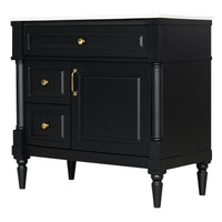 VanityFus 36-in Black Bathroom Vanity Single Sink Combo Ceramic Top 1 door 3 drawers Undermount Adjustable Shelves