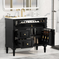 VanityFus 36-in Black Bathroom Vanity Single Sink Combo Ceramic Top 1 door 3 drawers Undermount Adjustable Shelves
