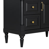 VanityFus 36-in Black Bathroom Vanity Single Sink Combo Ceramic Top 1 door 3 drawers Undermount Adjustable Shelves
