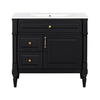 VanityFus 36-in Black Bathroom Vanity Single Sink Combo Ceramic Top 1 door 3 drawers Undermount Adjustable Shelves