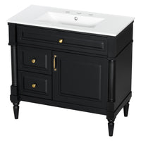 VanityFus 36-in Black Bathroom Vanity Single Sink Combo Ceramic Top 1 door 3 drawers Undermount Adjustable Shelves