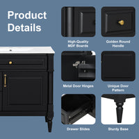 VanityFus 36-in Black Bathroom Vanity Single Sink Combo Ceramic Top 1 door 3 drawers Undermount Adjustable Shelves
