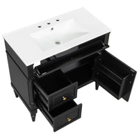 VanityFus 36-in Black Bathroom Vanity Single Sink Combo Ceramic Top 1 door 3 drawers Undermount Adjustable Shelves