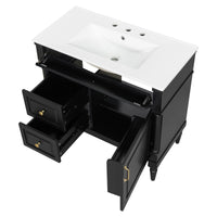 VanityFus 36-in Black Bathroom Vanity Single Sink Combo Ceramic Top 1 door 3 drawers Undermount Adjustable Shelves