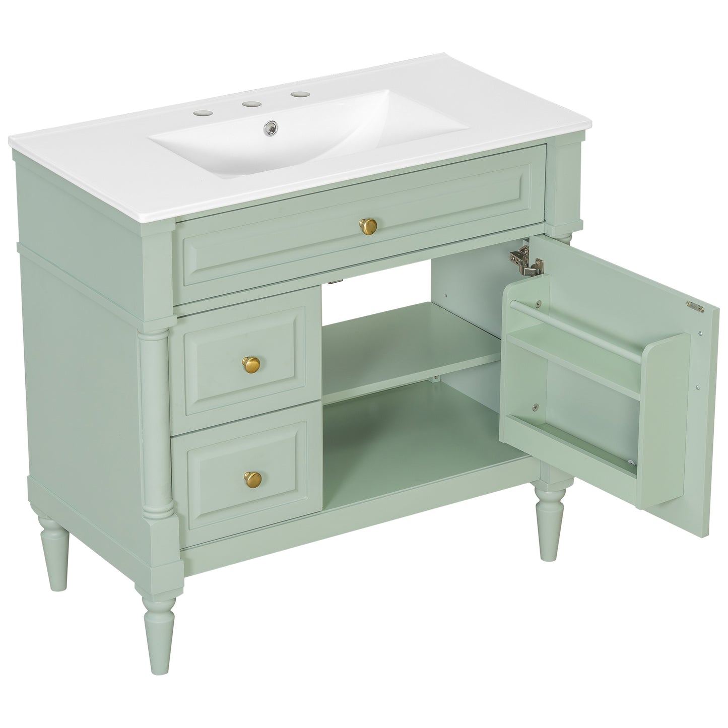 VanityFus 36-in Green Bathroom Vanity Single Sink Combo Ceramic Top 1 door 3 drawers Undermount Adjustable Shelves