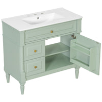 VanityFus 36-in Green Bathroom Vanity Single Sink Combo Ceramic Top 1 door 3 drawers Undermount Adjustable Shelves