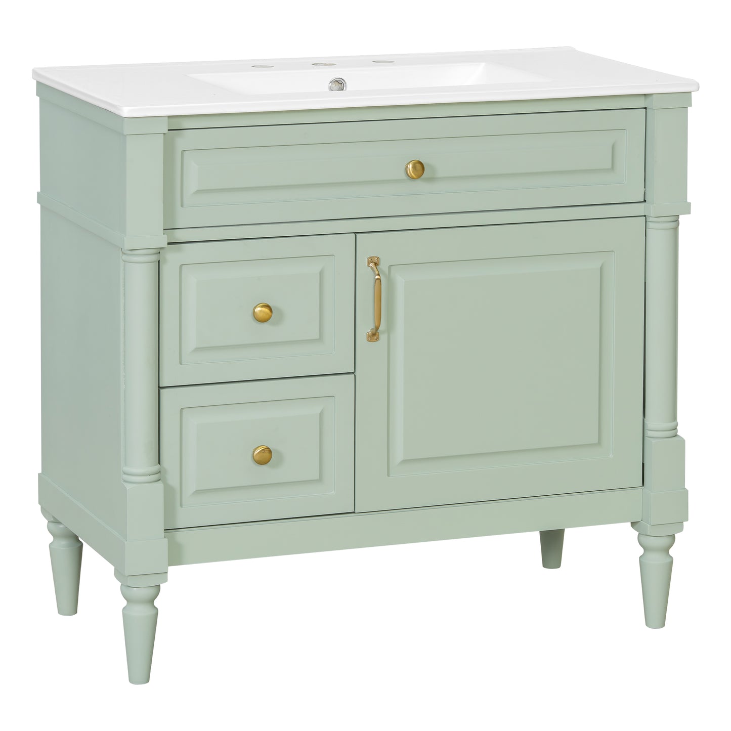 VanityFus 36-in Green Bathroom Vanity Single Sink Combo Ceramic Top 1 door 3 drawers Undermount Adjustable Shelves