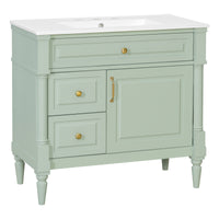 VanityFus 36-in Green Bathroom Vanity Single Sink Combo Ceramic Top 1 door 3 drawers Undermount Adjustable Shelves