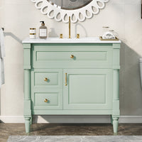 VanityFus 36-in Green Bathroom Vanity Single Sink Combo Ceramic Top 1 door 3 drawers Undermount Adjustable Shelves