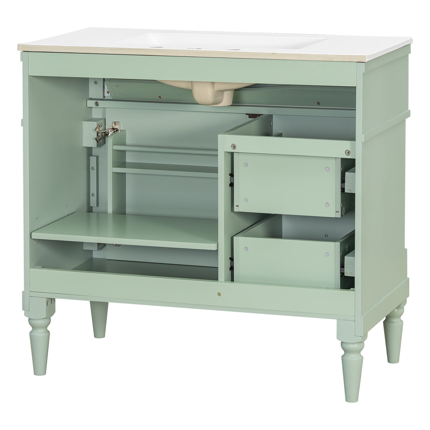 VanityFus 36-in Green Bathroom Vanity Single Sink Combo Ceramic Top 1 door 3 drawers Undermount Adjustable Shelves