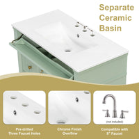 VanityFus 36-in Green Bathroom Vanity Single Sink Combo Ceramic Top 1 door 3 drawers Undermount Adjustable Shelves