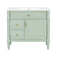 VanityFus 36-in Green Bathroom Vanity Single Sink Combo Ceramic Top 1 door 3 drawers Undermount Adjustable Shelves