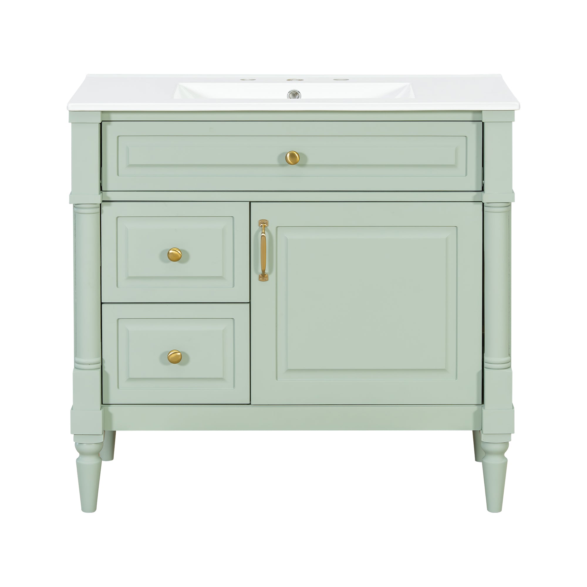 VanityFus 36-in Green Bathroom Vanity Single Sink Combo Ceramic Top 1 door 3 drawers Undermount Adjustable Shelves