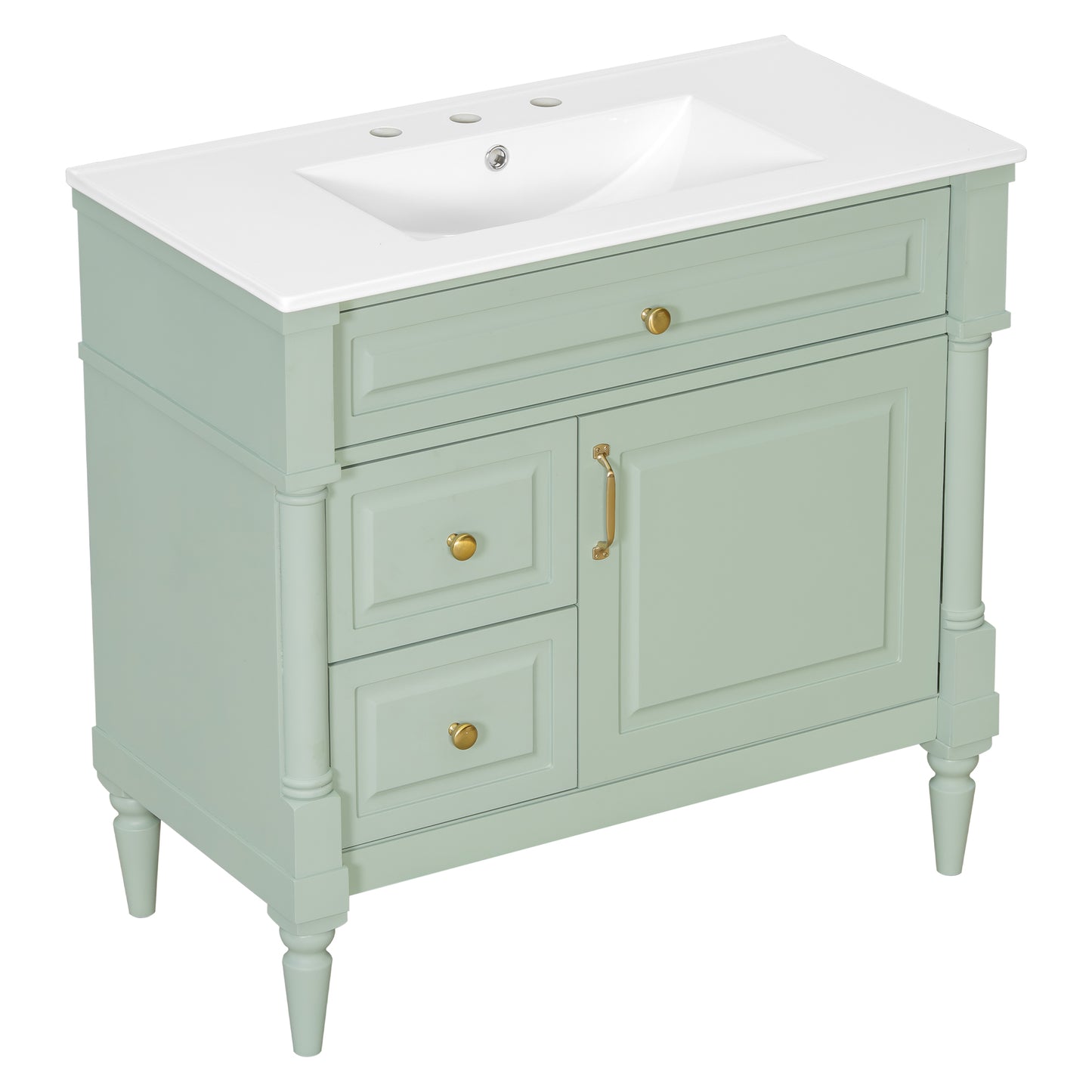 VanityFus 36-in Green Bathroom Vanity Single Sink Combo Ceramic Top 1 door 3 drawers Undermount Adjustable Shelves
