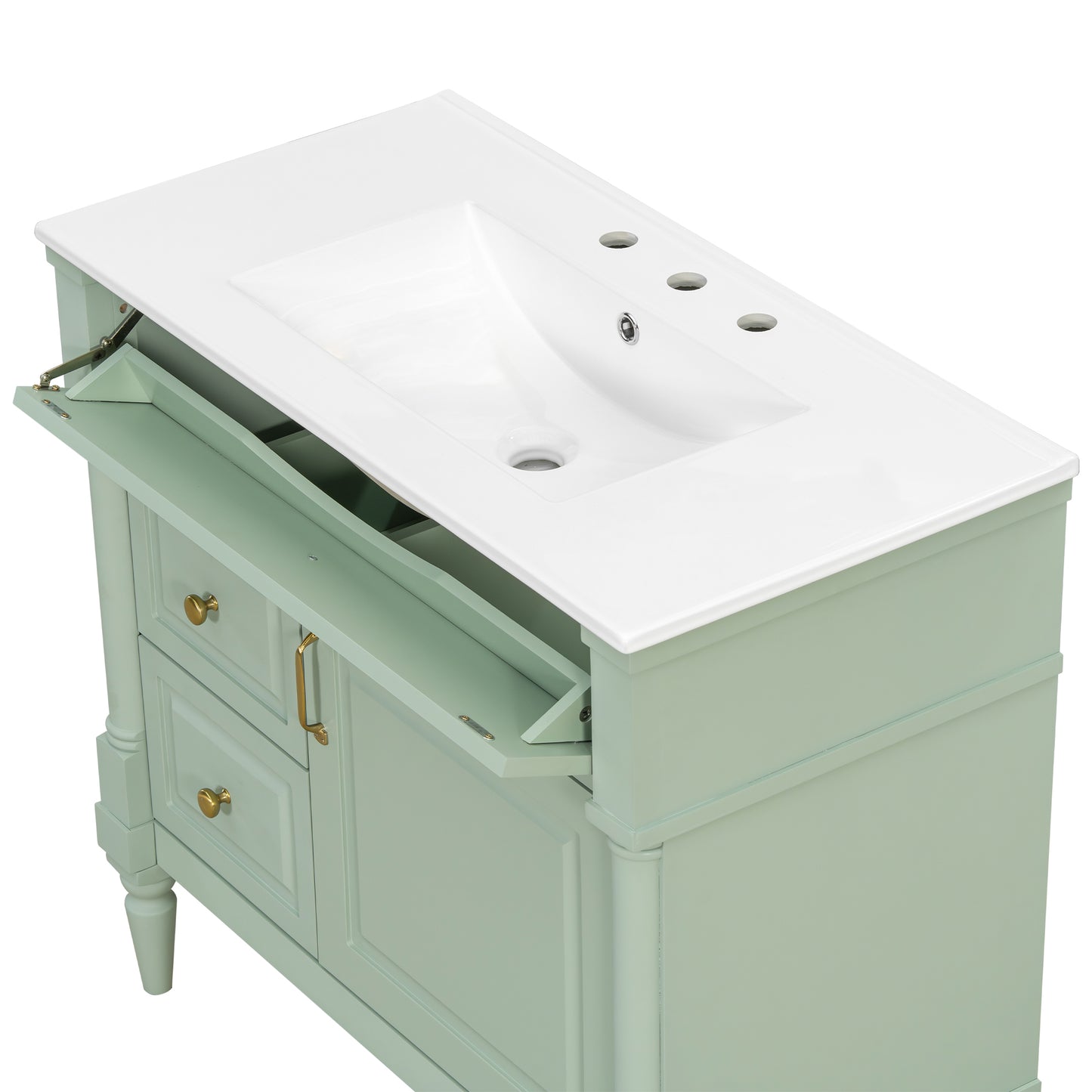 VanityFus 36-in Green Bathroom Vanity Single Sink Combo Ceramic Top 1 door 3 drawers Undermount Adjustable Shelves