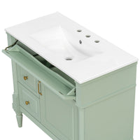 VanityFus 36-in Green Bathroom Vanity Single Sink Combo Ceramic Top 1 door 3 drawers Undermount Adjustable Shelves