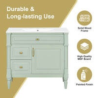 VanityFus 36-in Green Bathroom Vanity Single Sink Combo Ceramic Top 1 door 3 drawers Undermount Adjustable Shelves