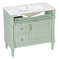 VanityFus 36-in Green Bathroom Vanity Single Sink Combo Ceramic Top 1 door 3 drawers Undermount Adjustable Shelves