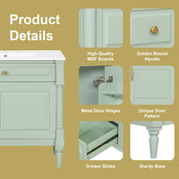 VanityFus 36-in Green Bathroom Vanity Single Sink Combo Ceramic Top 1 door 3 drawers Undermount Adjustable Shelves