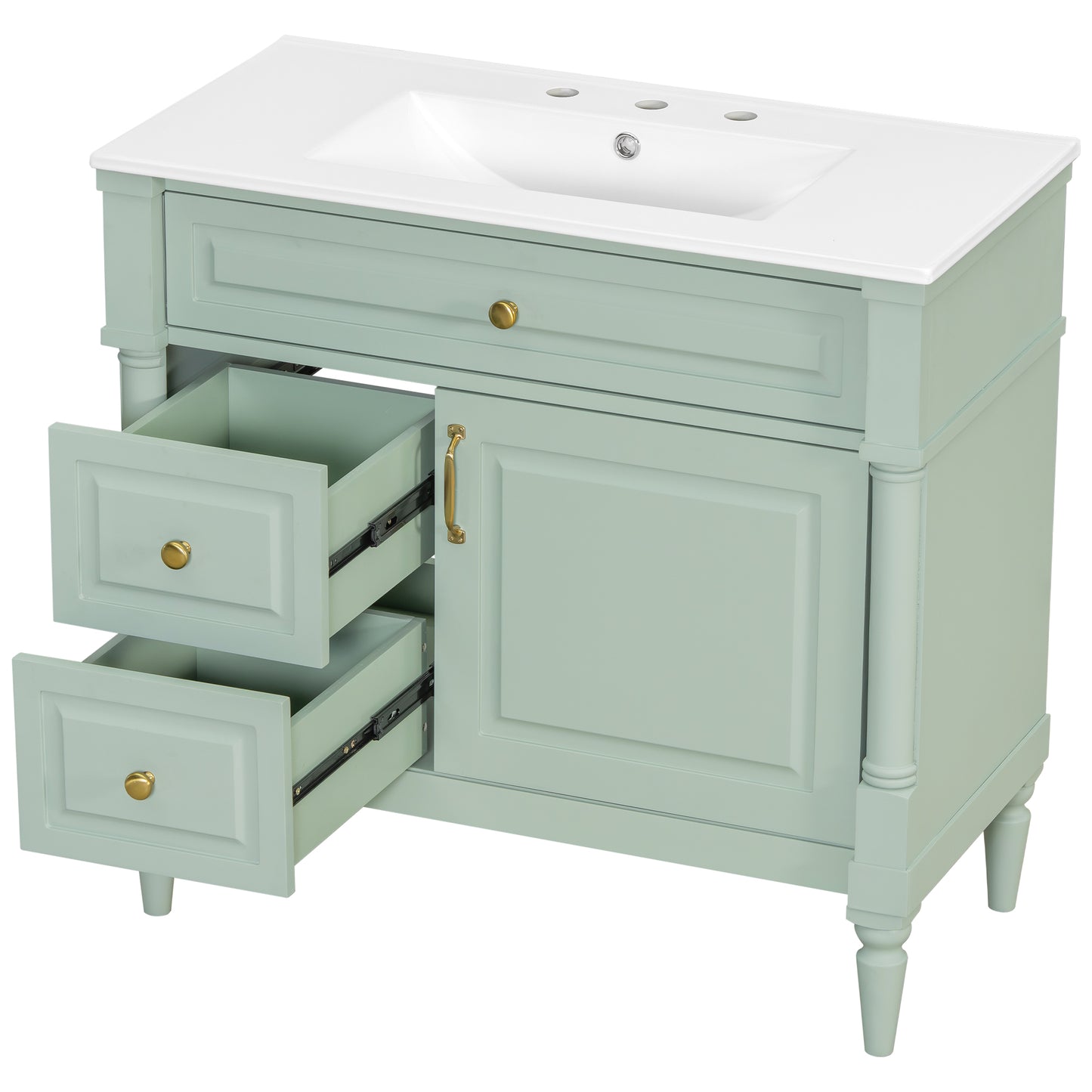 VanityFus 36-in Green Bathroom Vanity Single Sink Combo Ceramic Top 1 door 3 drawers Undermount Adjustable Shelves