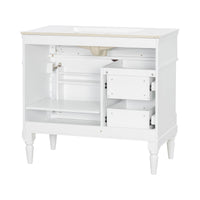 VanityFus 36-in White Bathroom Vanity Single Sink Combo Ceramic Top 1 door 3 drawers Undermount Adjustable Shelves