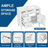 VanityFus 36-in White Bathroom Vanity Single Sink Combo Ceramic Top 1 door 3 drawers Undermount Adjustable Shelves