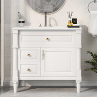VanityFus 36-in White Bathroom Vanity Single Sink Combo Ceramic Top 1 door 3 drawers Undermount Adjustable Shelves