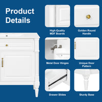 VanityFus 36-in White Bathroom Vanity Single Sink Combo Ceramic Top 1 door 3 drawers Undermount Adjustable Shelves