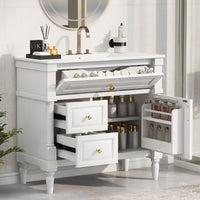 VanityFus 36-in White Bathroom Vanity Single Sink Combo Ceramic Top 1 door 3 drawers Undermount Adjustable Shelves