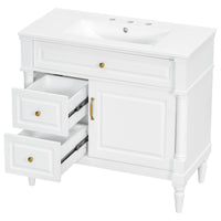 VanityFus 36-in White Bathroom Vanity Single Sink Combo Ceramic Top 1 door 3 drawers Undermount Adjustable Shelves