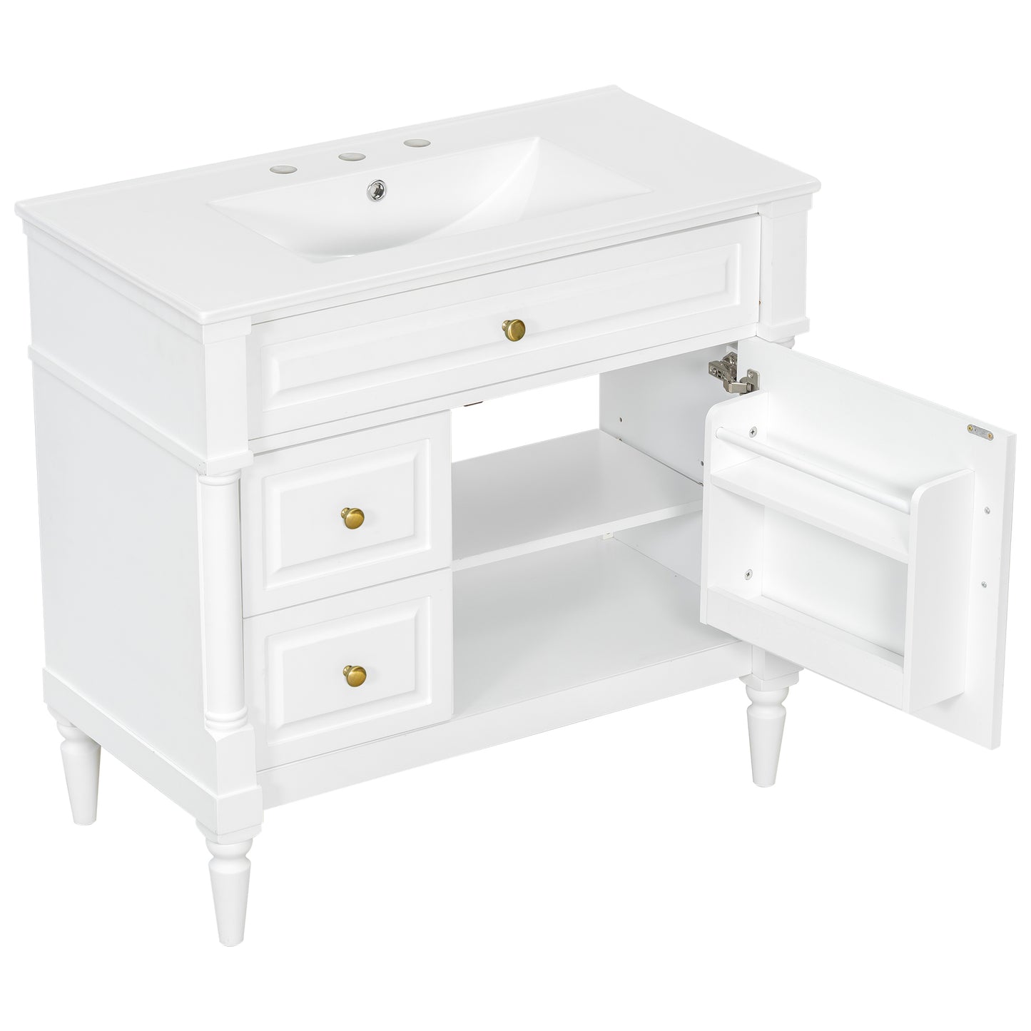 VanityFus 36-in White Bathroom Vanity Single Sink Combo Ceramic Top 1 door 3 drawers Undermount Adjustable Shelves