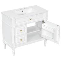 VanityFus 36-in White Bathroom Vanity Single Sink Combo Ceramic Top 1 door 3 drawers Undermount Adjustable Shelves