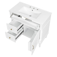 VanityFus 36-in White Bathroom Vanity Single Sink Combo Ceramic Top 1 door 3 drawers Undermount Adjustable Shelves