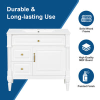 VanityFus 36-in White Bathroom Vanity Single Sink Combo Ceramic Top 1 door 3 drawers Undermount Adjustable Shelves