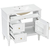 VanityFus 36-in White Bathroom Vanity Single Sink Combo Ceramic Top 1 door 3 drawers Undermount Adjustable Shelves