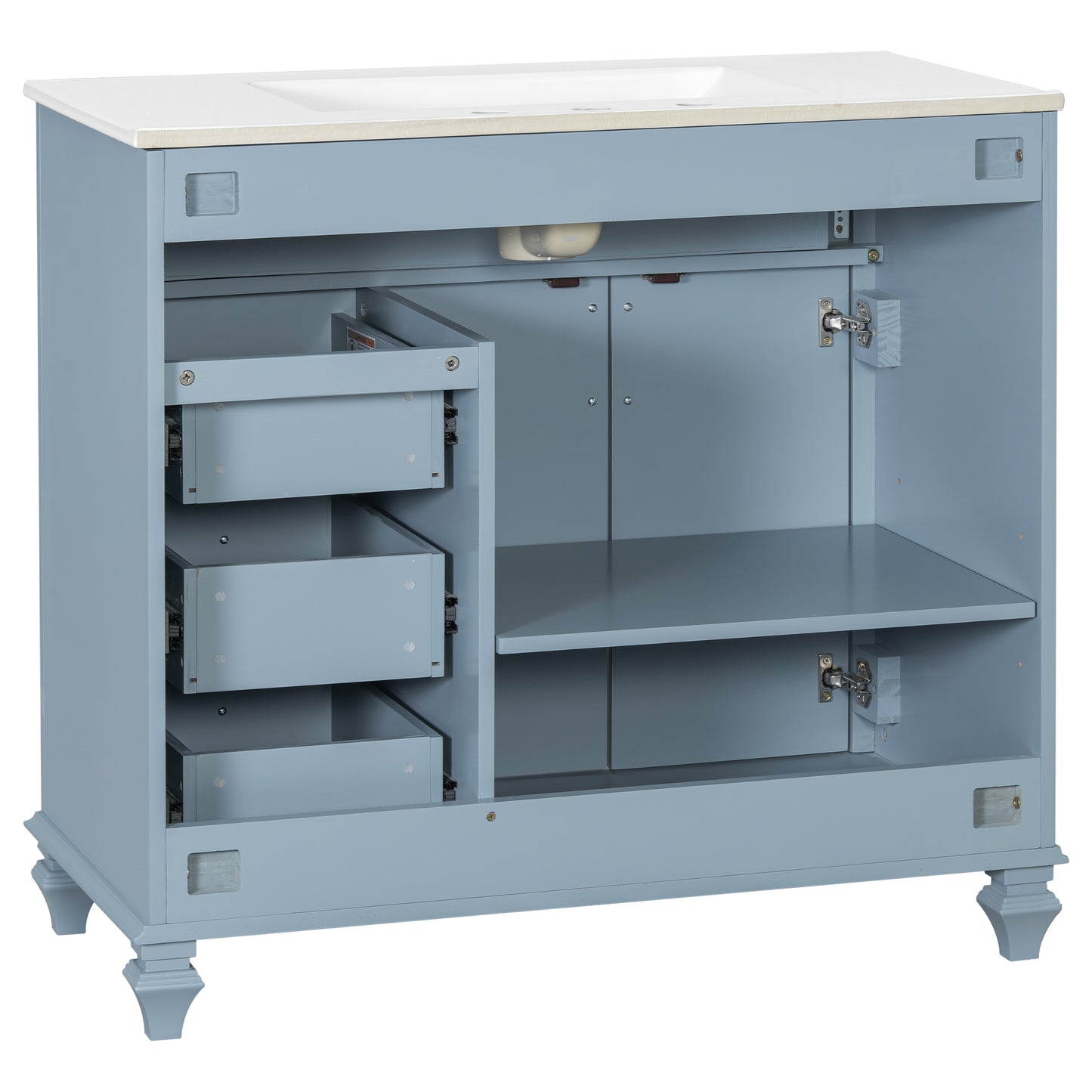 VanityFus 36-in Grey Blue Bathroom Vanity Single Sink Combo Ceramic Top 2 doors 3 drawers Undermount