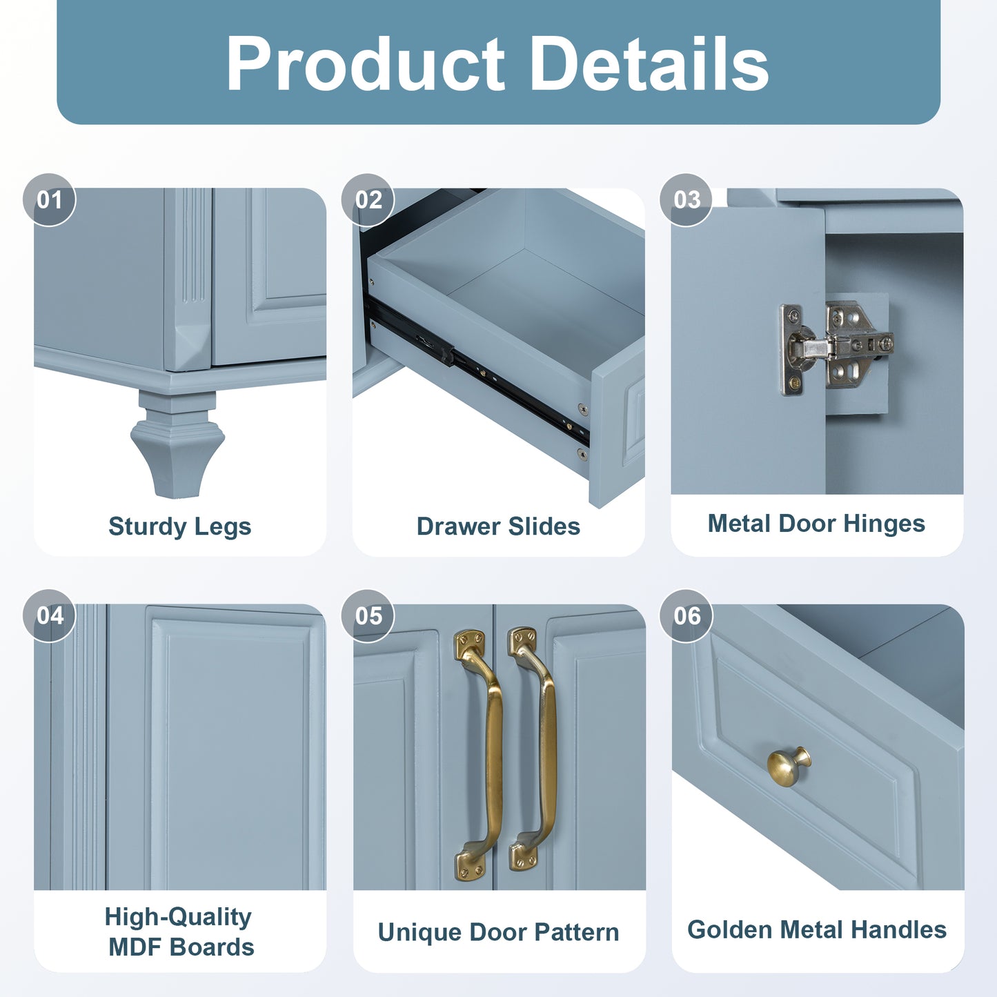VanityFus 36-in Grey Blue Bathroom Vanity Single Sink Combo Ceramic Top 2 doors 3 drawers Undermount