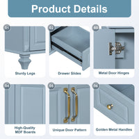 VanityFus 36-in Grey Blue Bathroom Vanity Single Sink Combo Ceramic Top 2 doors 3 drawers Undermount