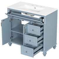 VanityFus 36-in Grey Blue Bathroom Vanity Single Sink Combo Ceramic Top 2 doors 3 drawers Undermount