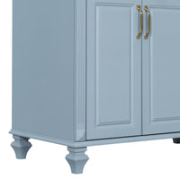 VanityFus 36-in Grey Blue Bathroom Vanity Single Sink Combo Ceramic Top 2 doors 3 drawers Undermount