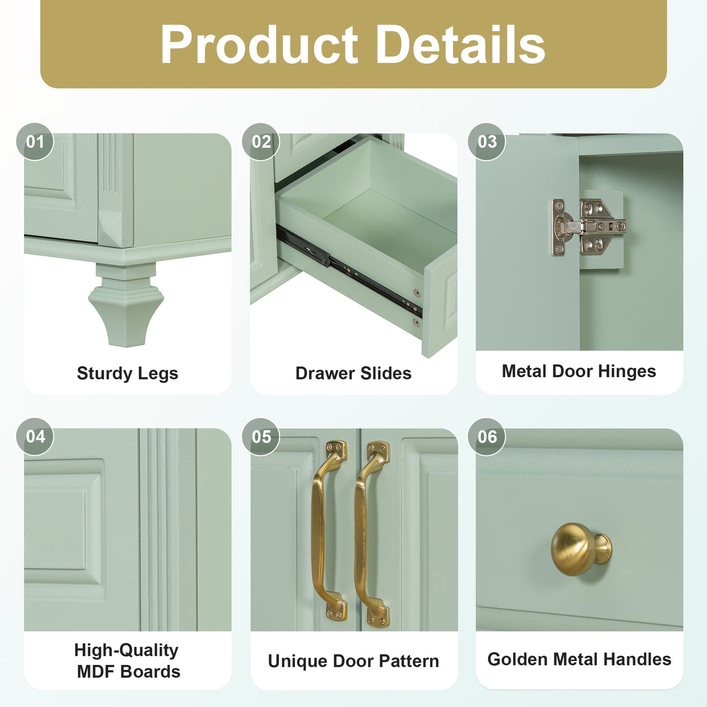 VanityFus 36-in Bathroom Vanity Green Single Sink Combo with Ceramic Top 2 Doors 4 Drawers