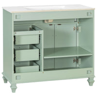 VanityFus 36-in Bathroom Vanity Green Single Sink Combo with Ceramic Top 2 Doors 4 Drawers