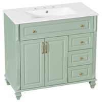 VanityFus 36-in Bathroom Vanity Green Single Sink Combo with Ceramic Top 2 Doors 4 Drawers
