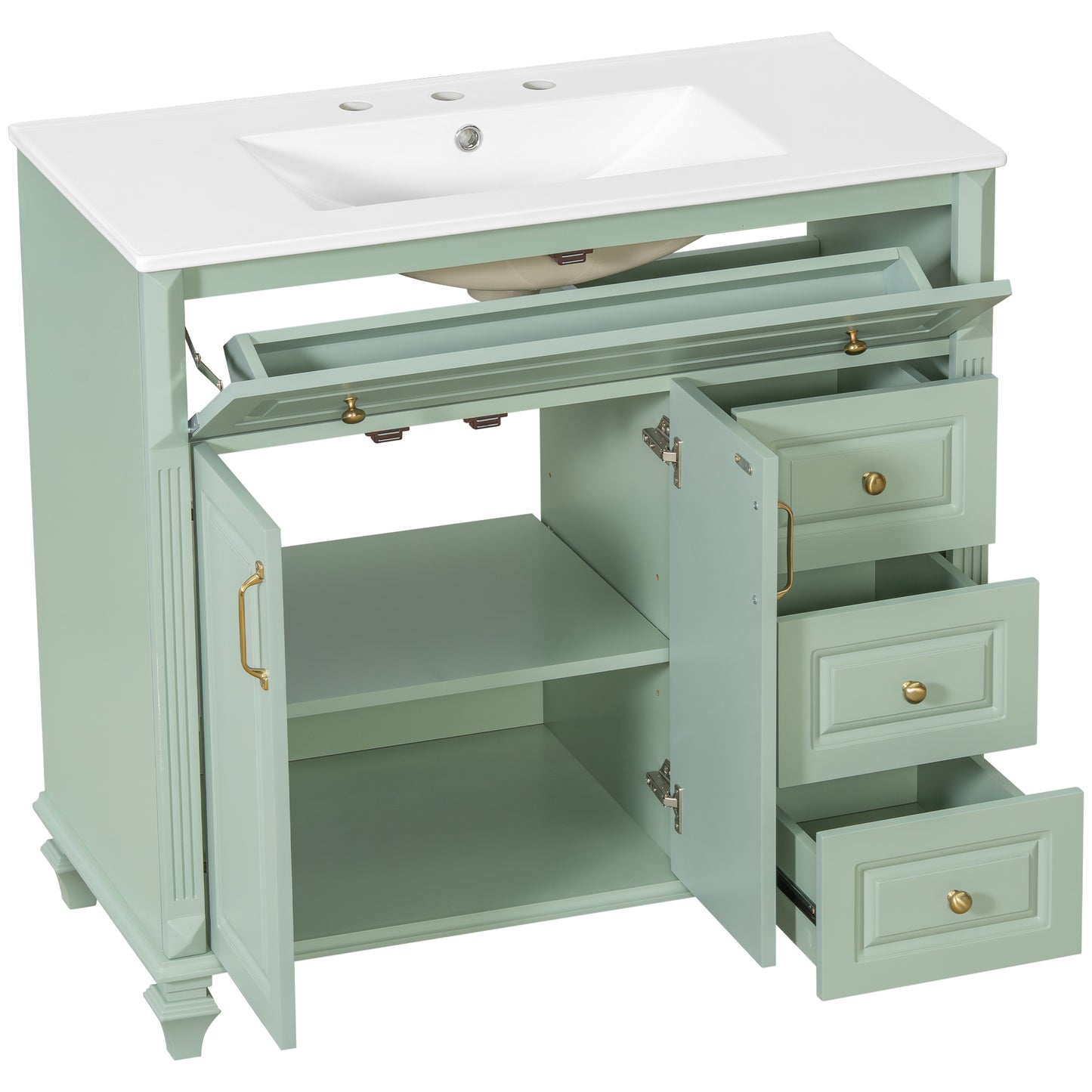 VanityFus 36-in Bathroom Vanity Green Single Sink Combo with Ceramic Top 2 Doors 4 Drawers
