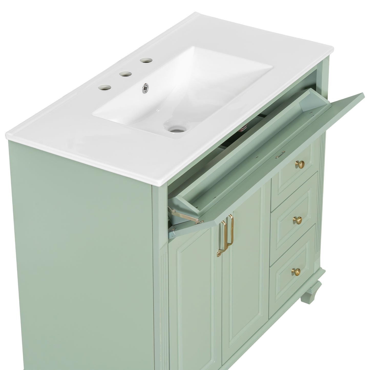 VanityFus 36-in Bathroom Vanity Green Single Sink Combo with Ceramic Top 2 Doors 4 Drawers