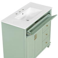 VanityFus 36-in Bathroom Vanity Green Single Sink Combo with Ceramic Top 2 Doors 4 Drawers