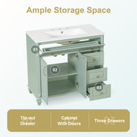 VanityFus 36-in Bathroom Vanity Green Single Sink Combo with Ceramic Top 2 Doors 4 Drawers