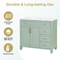 VanityFus 36-in Bathroom Vanity Green Single Sink Combo with Ceramic Top 2 Doors 4 Drawers