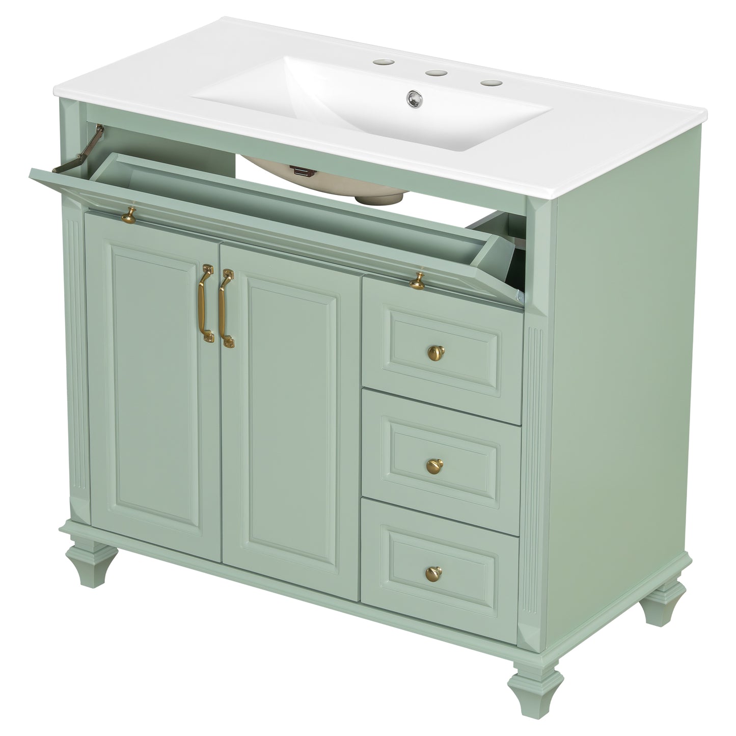 VanityFus 36-in Bathroom Vanity Green Single Sink Combo with Ceramic Top 2 Doors 4 Drawers