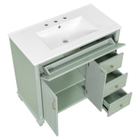 VanityFus 36-in Bathroom Vanity Green Single Sink Combo with Ceramic Top 2 Doors 4 Drawers